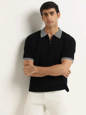 Ascot Navy Relaxed Fit Polo Zipper T-Shirt