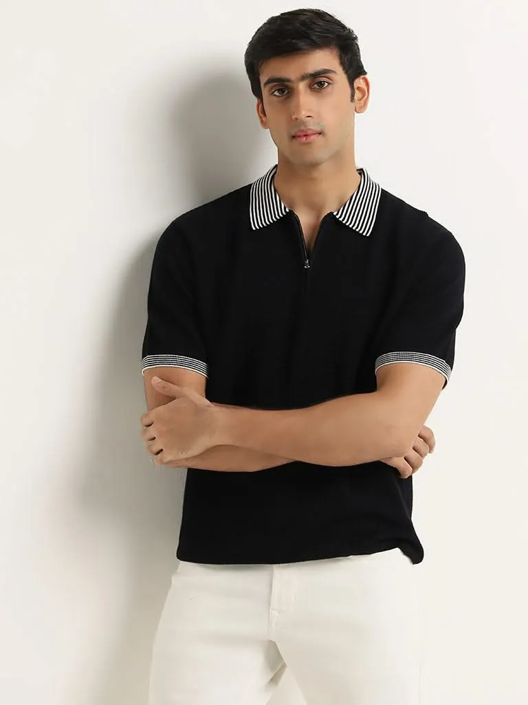 Ascot Navy Relaxed Fit Polo Zipper T-Shirt