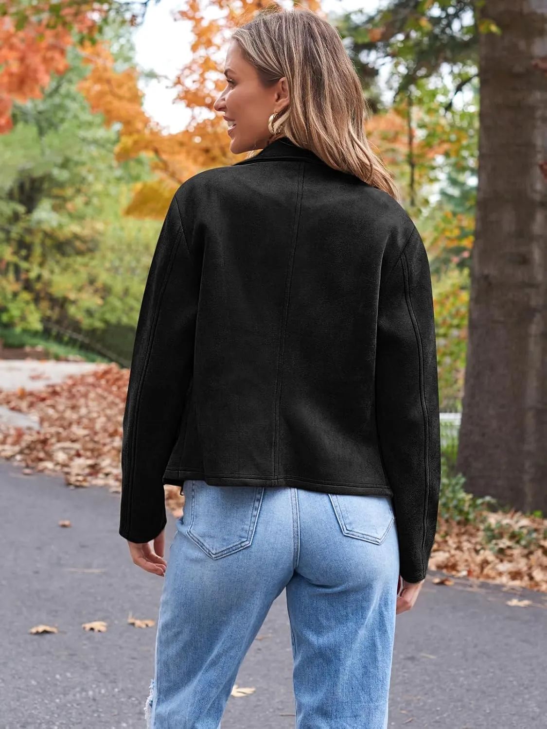 AUTOMET Womens Faux Leather Jackets Suede Fall Fashion 2025 Outfits Winter Clothes Open Front Cropped Coat Outwear