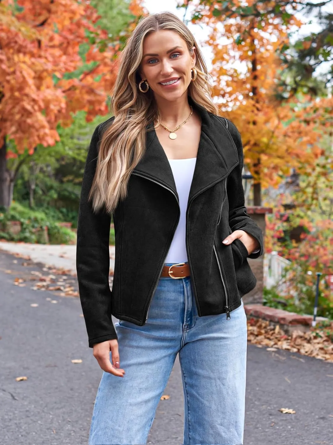 AUTOMET Womens Faux Leather Jackets Suede Fall Fashion 2025 Outfits Winter Clothes Open Front Cropped Coat Outwear