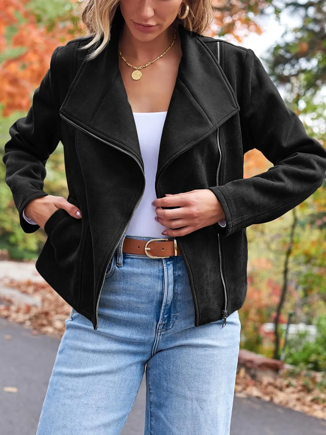 AUTOMET Womens Faux Leather Jackets Suede Fall Fashion 2025 Outfits Winter Clothes Open Front Cropped Coat Outwear