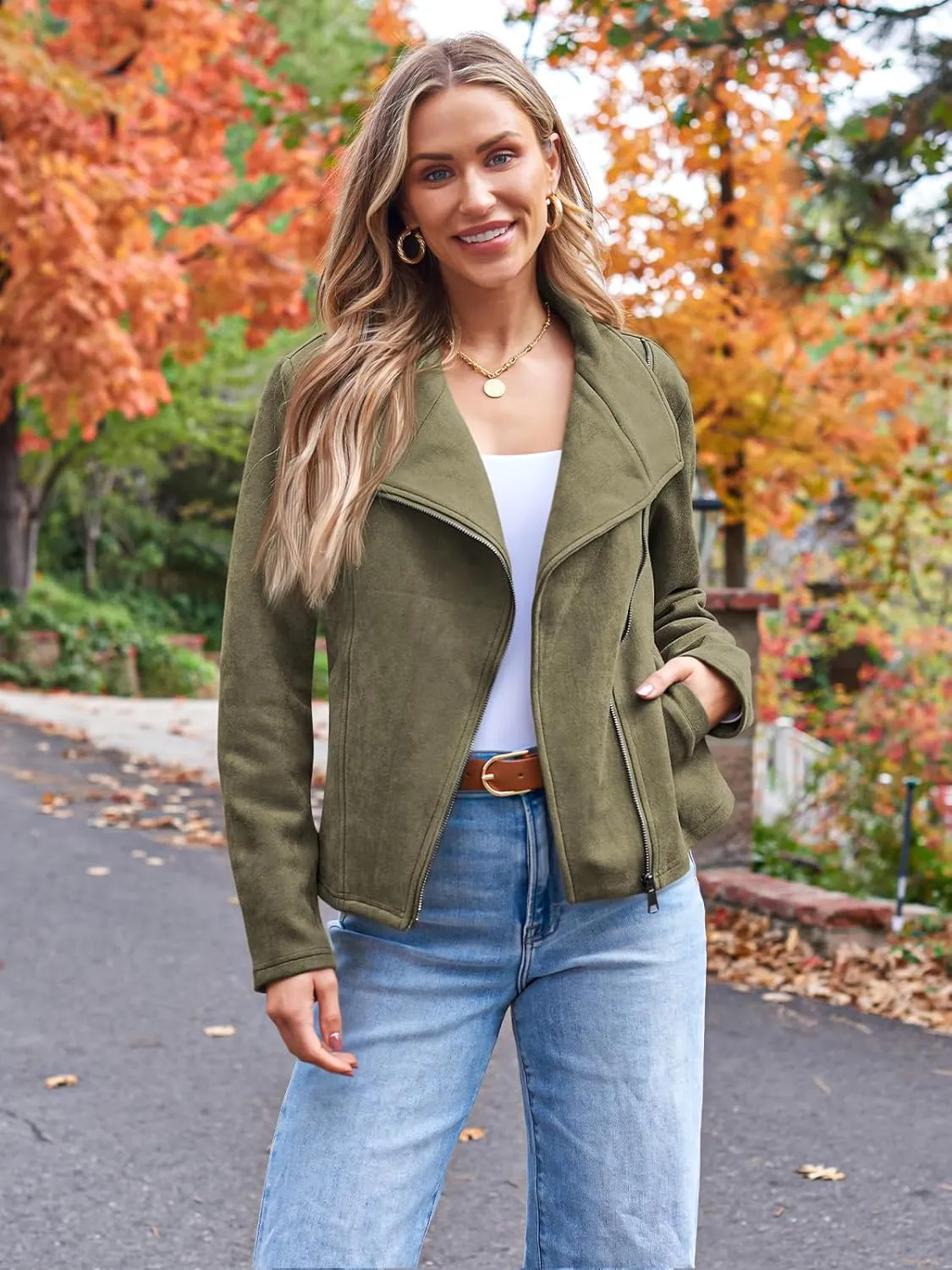 AUTOMET Womens Faux Leather Jackets Suede Fall Fashion 2025 Outfits Winter Clothes Open Front Cropped Coat Outwear