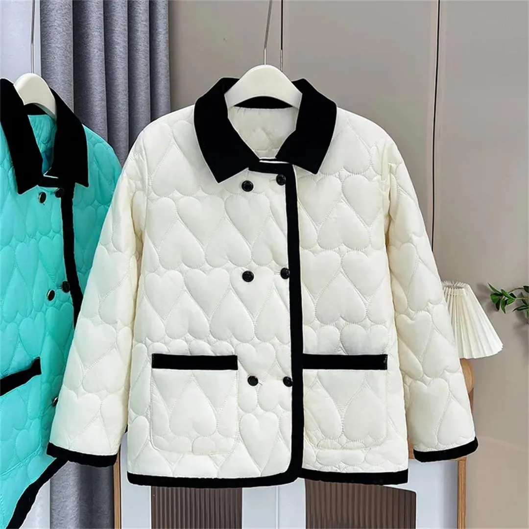 Autumn Winter Contrast Color Cotton-Padded Coat Women's Warm Parkas