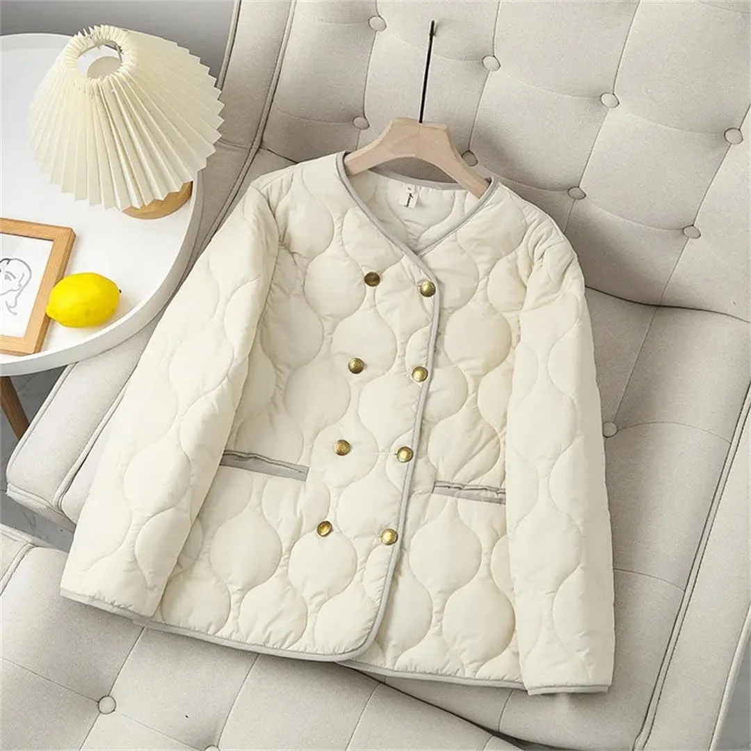 Autumn Winter Women Thin Parkas Jacket Warm Double Breasted Cotton-Padded Coat
