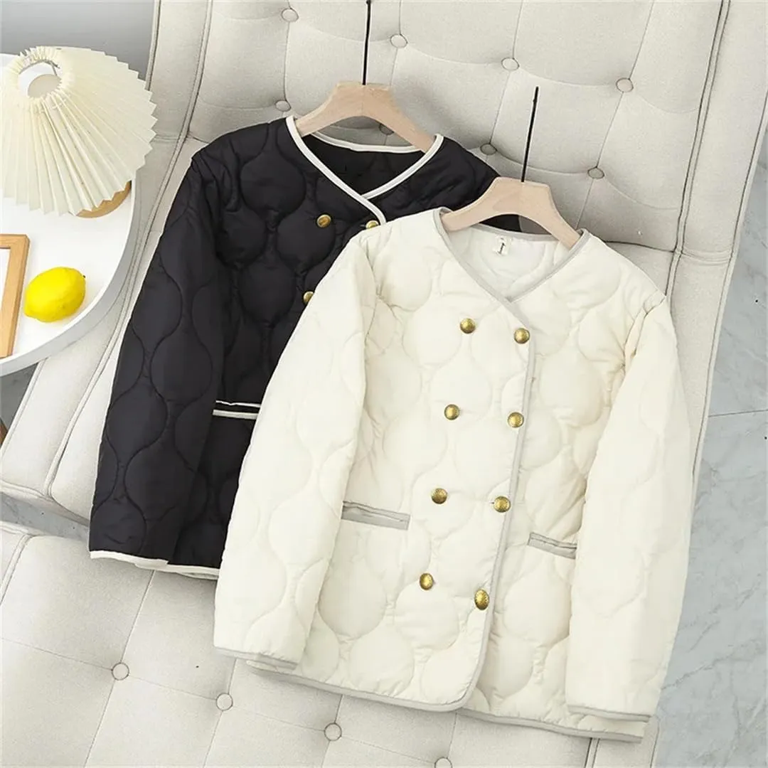 Autumn Winter Women Thin Parkas Jacket Warm Double Breasted Cotton-Padded Coat