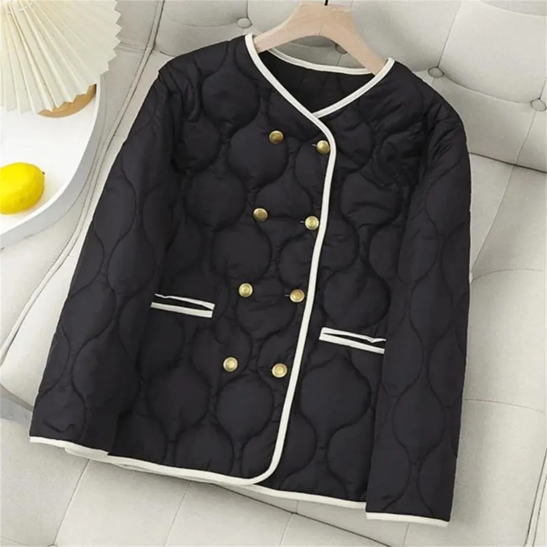 Autumn Winter Women Thin Parkas Jacket Warm Double Breasted Cotton-Padded Coat