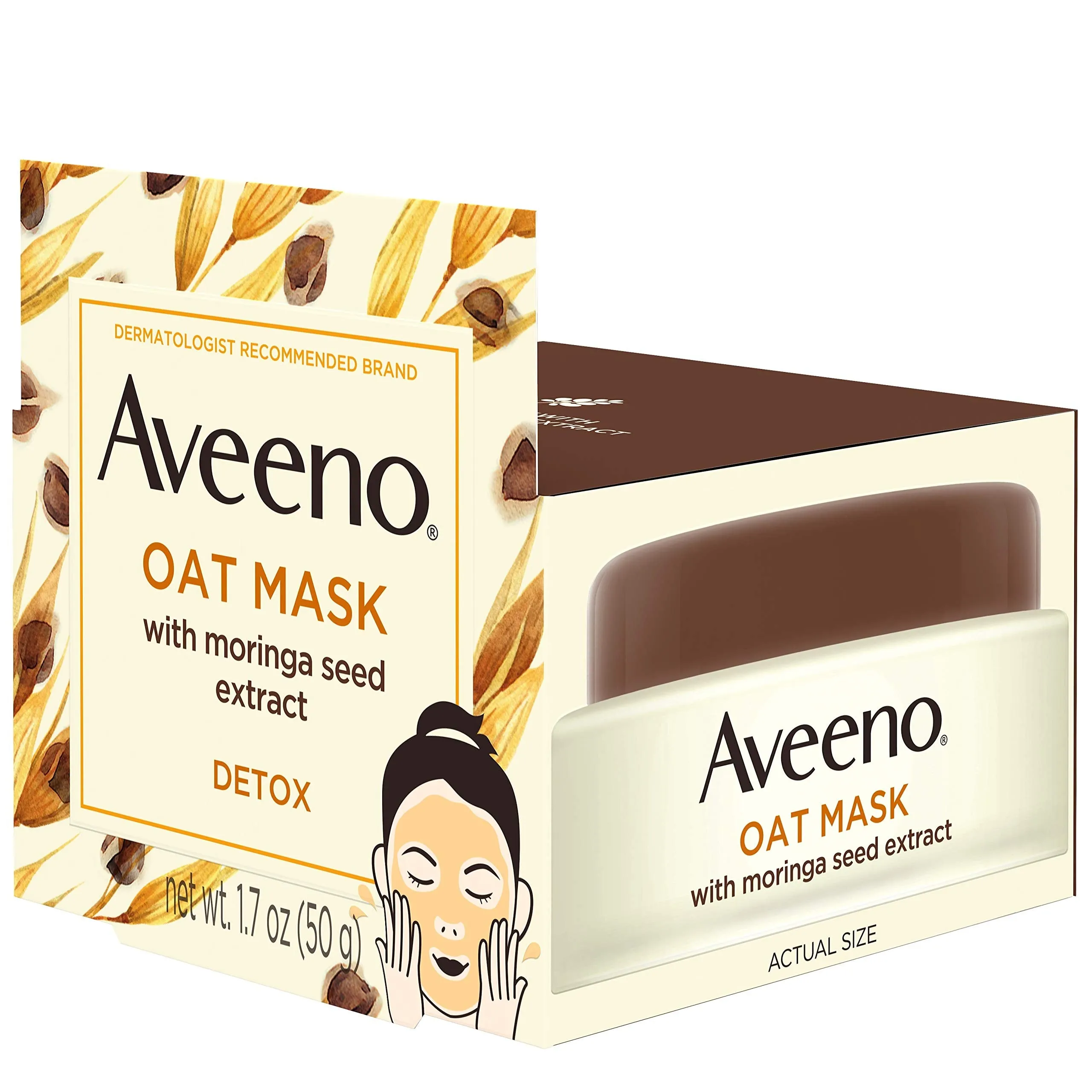 Aveeno Oat Face Mask with Detoxifying Moringa Seed Extract and Vitamin E Antioxidant, to Remove Skin Impurities, Paraben Free, Phthalate-Free, 1.7 oz