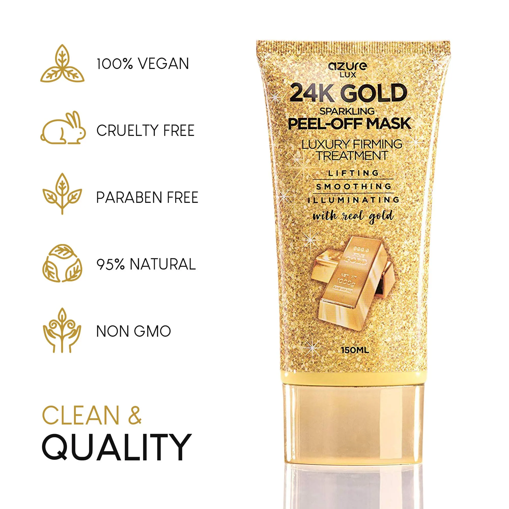 AZURE 24K Gold Luxury Firming Peel Off Mask – Lifting, Illuminating & Revitalizing | Removes Blackheads, Dirt & Oils | Reduces Wrinkles, Fine Lines & Acne Scars | Made in Korea - 150 mL