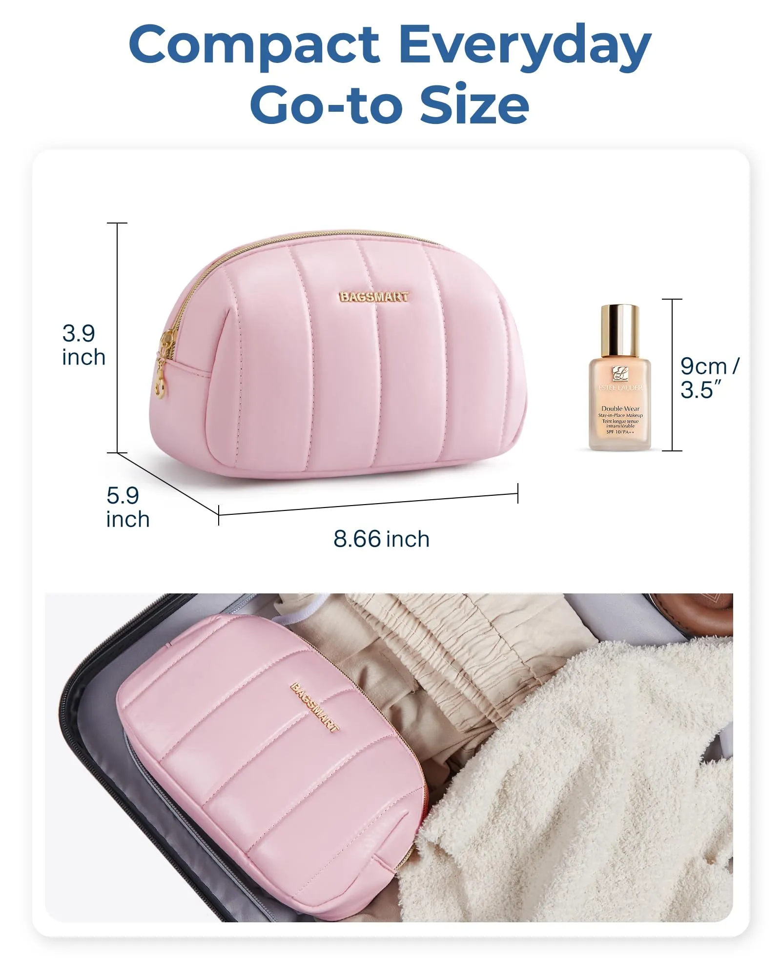 BAGSMART Small Makeup Bag PU Leather Travel Makeup Bag Organizer Makeup Pouch, Portable Cosmetic Bags for Women, Cute Make Up Bag for Travel Size Toiletries Accessories Brushes (Purple)