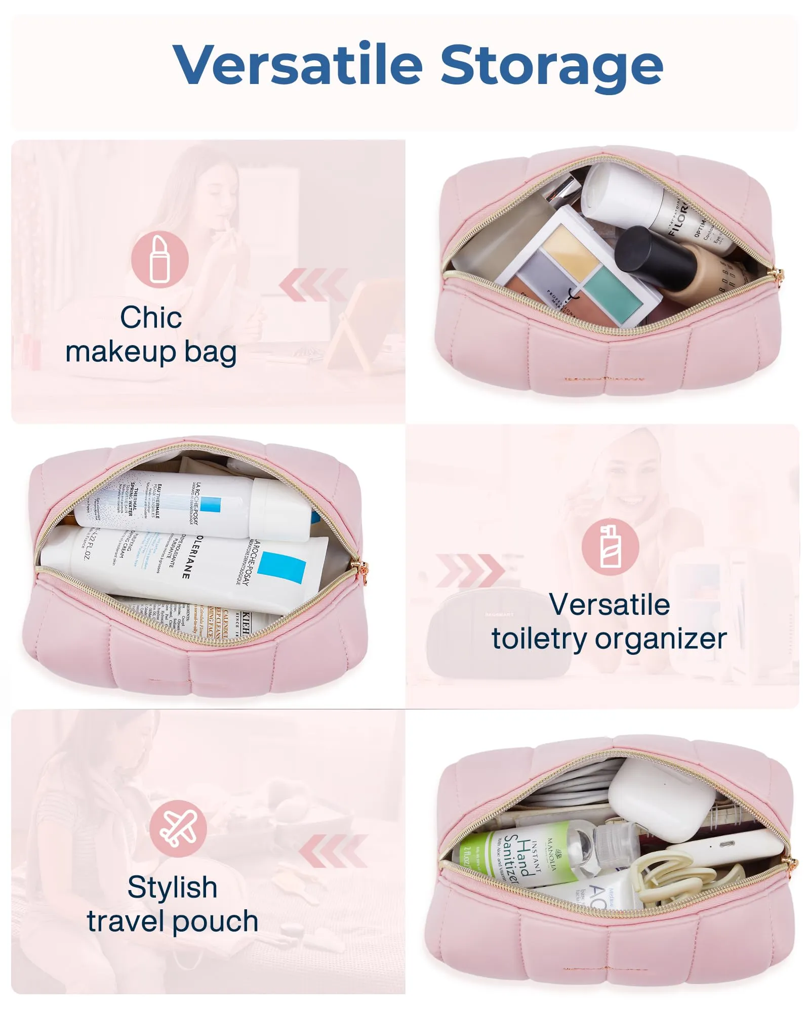 BAGSMART Small Makeup Bag PU Leather Travel Makeup Bag Organizer Makeup Pouch, Portable Cosmetic Bags for Women, Cute Make Up Bag for Travel Size Toiletries Accessories Brushes (Purple)