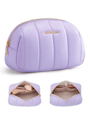 BAGSMART Small Makeup Bag PU Leather Travel Makeup Bag Organizer Makeup Pouch, Portable Cosmetic Bags for Women, Cute Make Up Bag for Travel Size Toiletries Accessories Brushes (Purple)