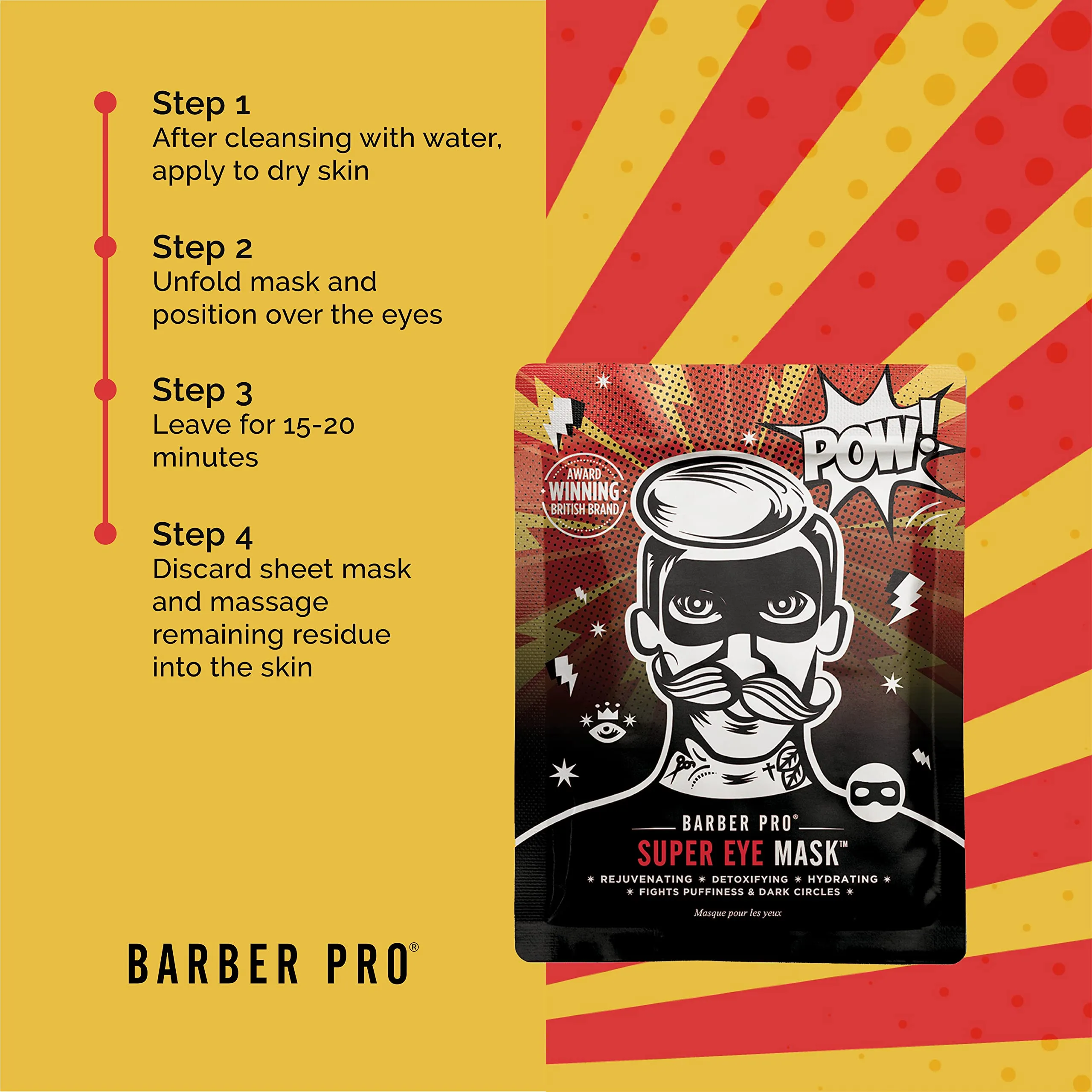 BARBER PRO Super Under Eye Mask with Charcoal & Hyaluronic Acid | 3 Applications | Hydrating, Relaxing, & Detoxifying | Under Eye Masks | Eye Masks for Puffy Eyes |