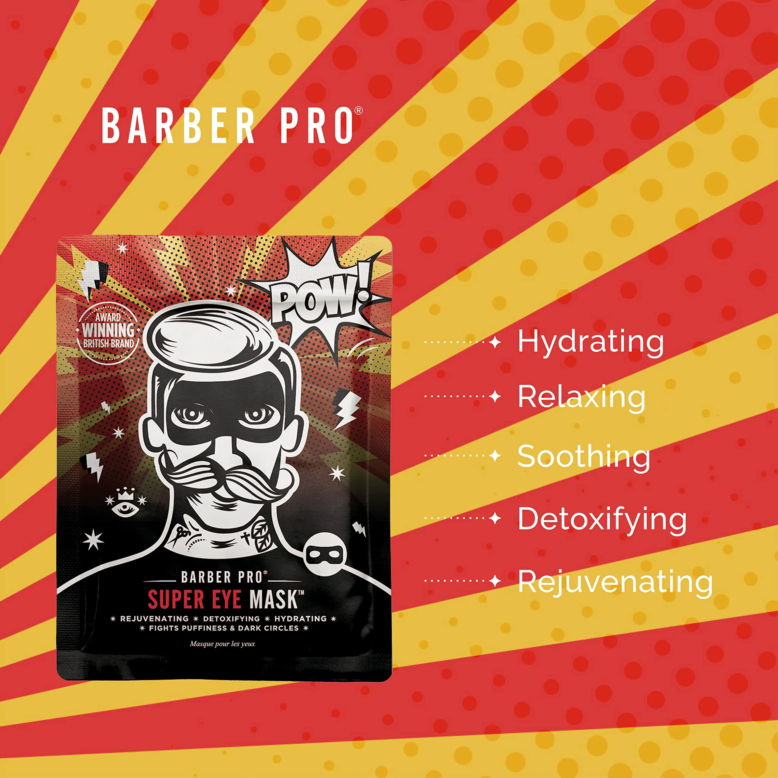 BARBER PRO Super Under Eye Mask with Charcoal & Hyaluronic Acid | 3 Applications | Hydrating, Relaxing, & Detoxifying | Under Eye Masks | Eye Masks for Puffy Eyes |