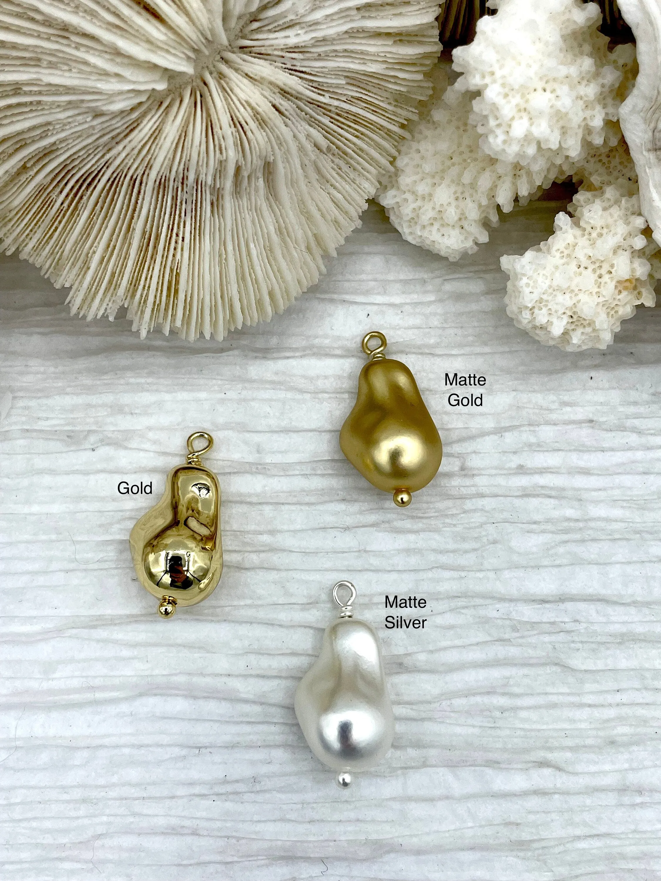 Baroque Pearl Replica Pendant, Zinc Alloy Pearl Replica, Baroque Shape Pearl Pendant, Large Baroque Hand Wire wrapped, 3 colors, Fast Ship