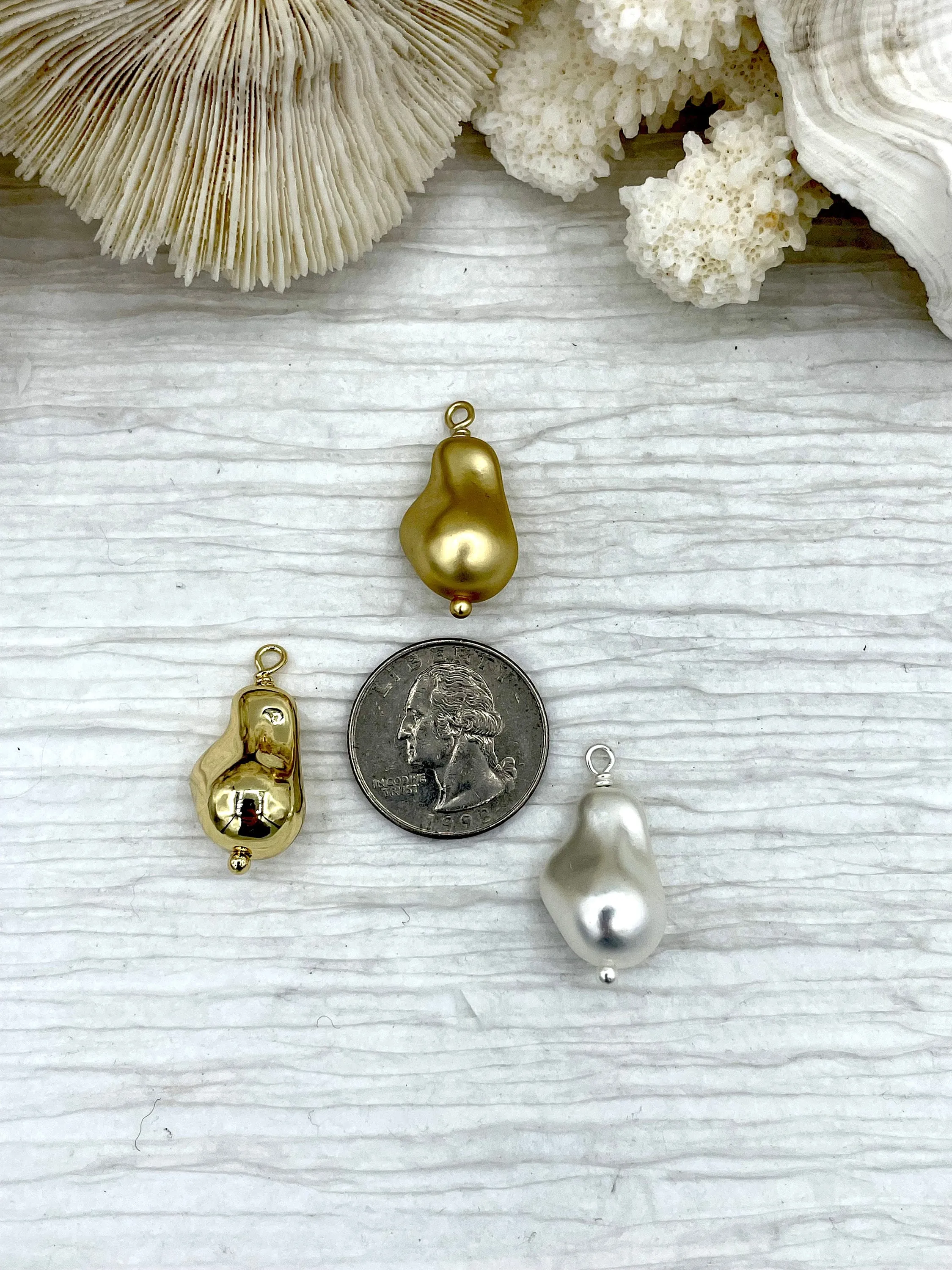 Baroque Pearl Replica Pendant, Zinc Alloy Pearl Replica, Baroque Shape Pearl Pendant, Large Baroque Hand Wire wrapped, 3 colors, Fast Ship