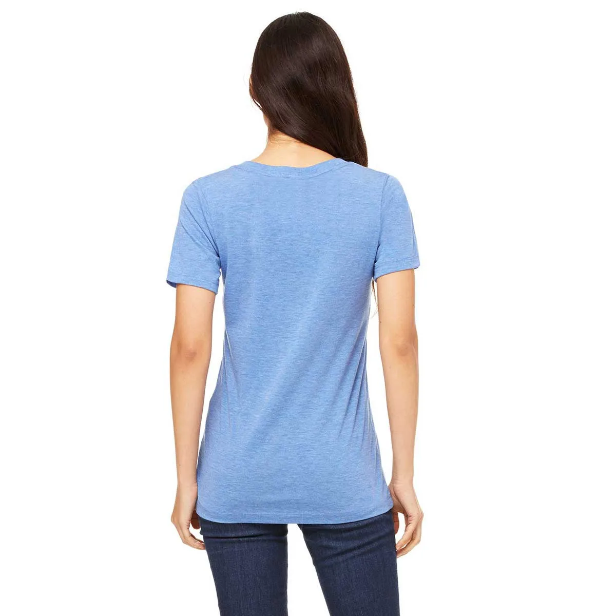 Bella   Canvas Women's Blue Triblend Relaxed Jersey Short-Sleeve V-Neck T-Shirt