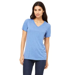 Bella   Canvas Women's Blue Triblend Relaxed Jersey Short-Sleeve V-Neck T-Shirt