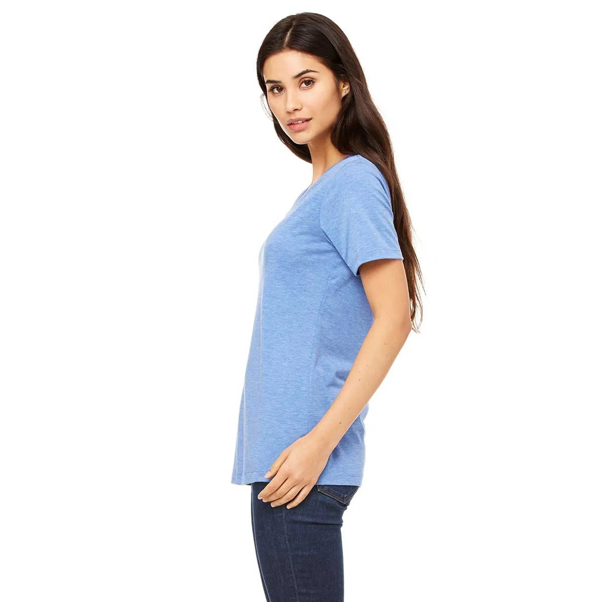 Bella   Canvas Women's Blue Triblend Relaxed Jersey Short-Sleeve V-Neck T-Shirt