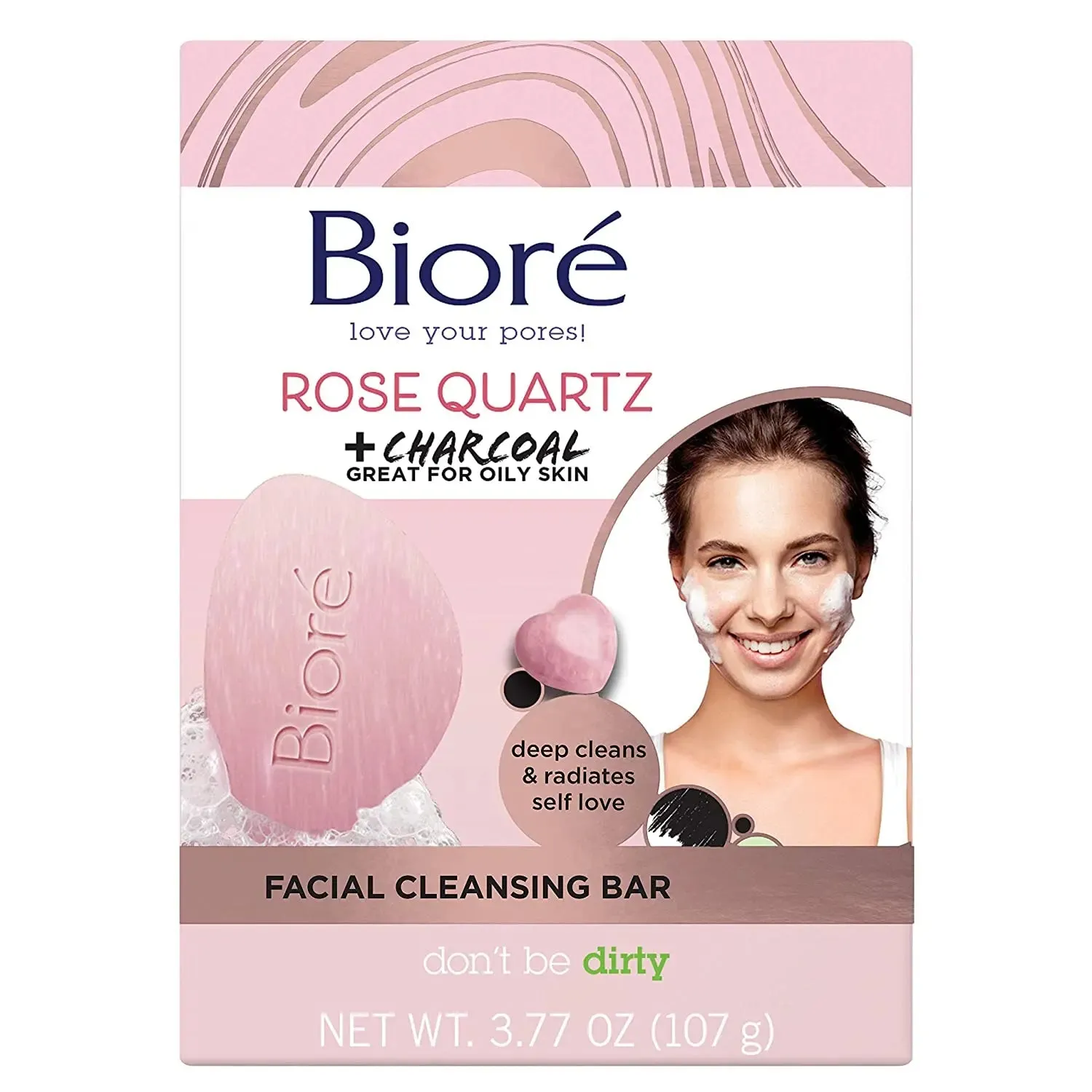 Bioré Quartz Charcoal Facial Cleansing Bar Vegan Friendly Rose