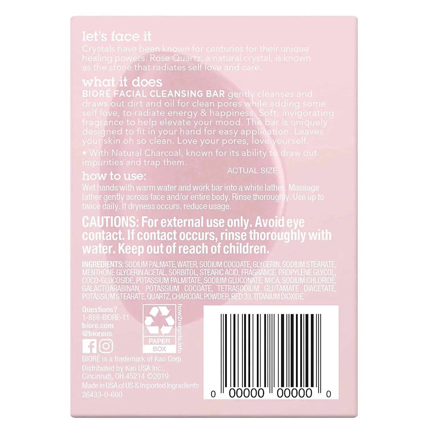 Bioré Quartz Charcoal Facial Cleansing Bar Vegan Friendly Rose