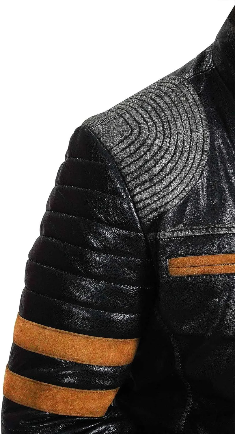 Black Leather Jacket Men - Black Real Lambskin Mens Motorcycle Jacket