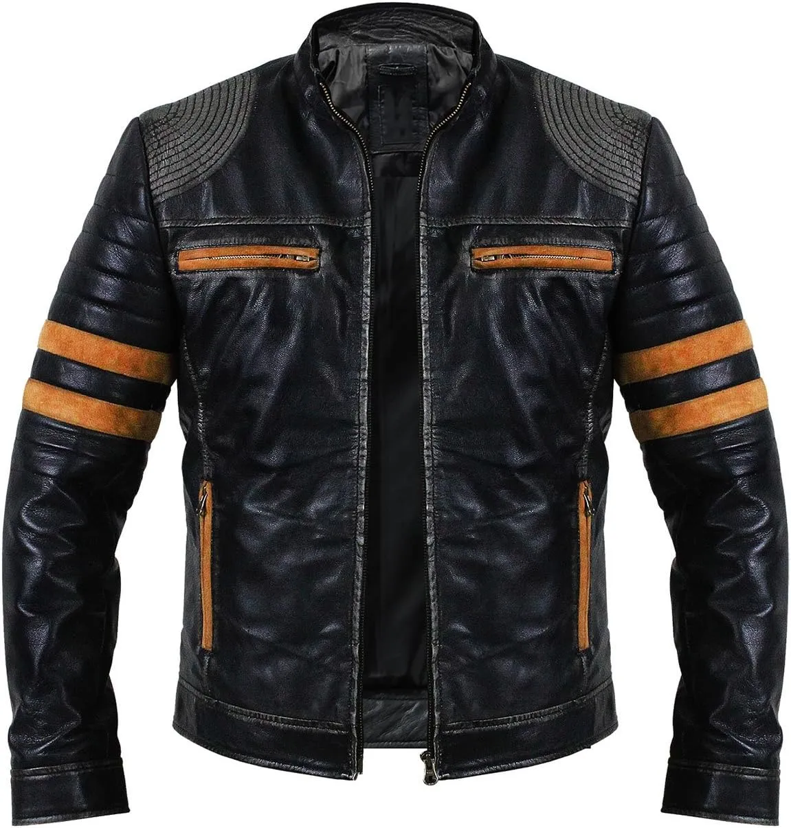 Black Leather Jacket Men - Black Real Lambskin Mens Motorcycle Jacket