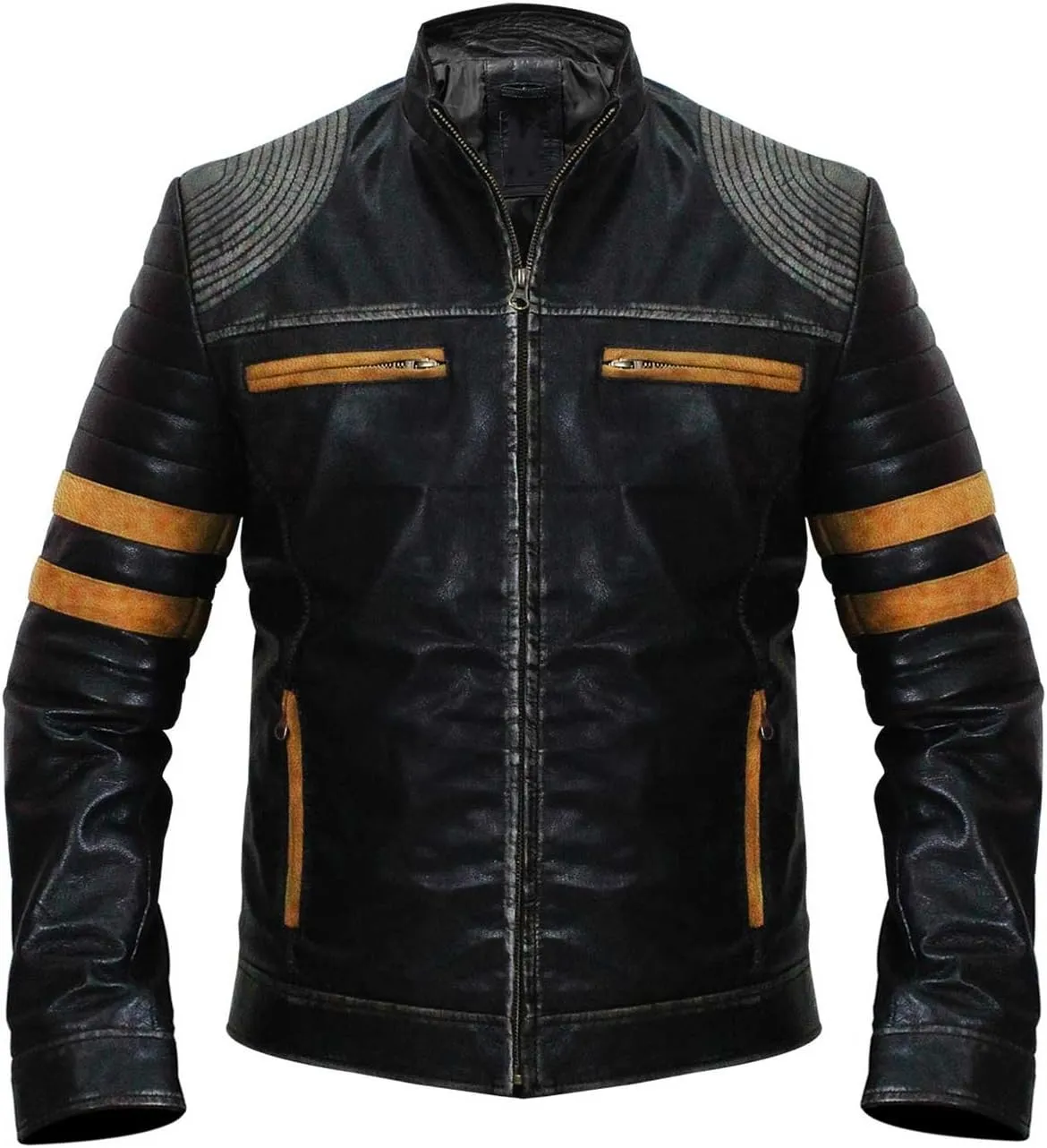 Black Leather Jacket Men - Black Real Lambskin Mens Motorcycle Jacket