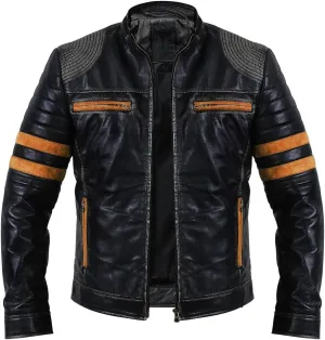 Black Leather Jacket Men - Black Real Lambskin Mens Motorcycle Jacket