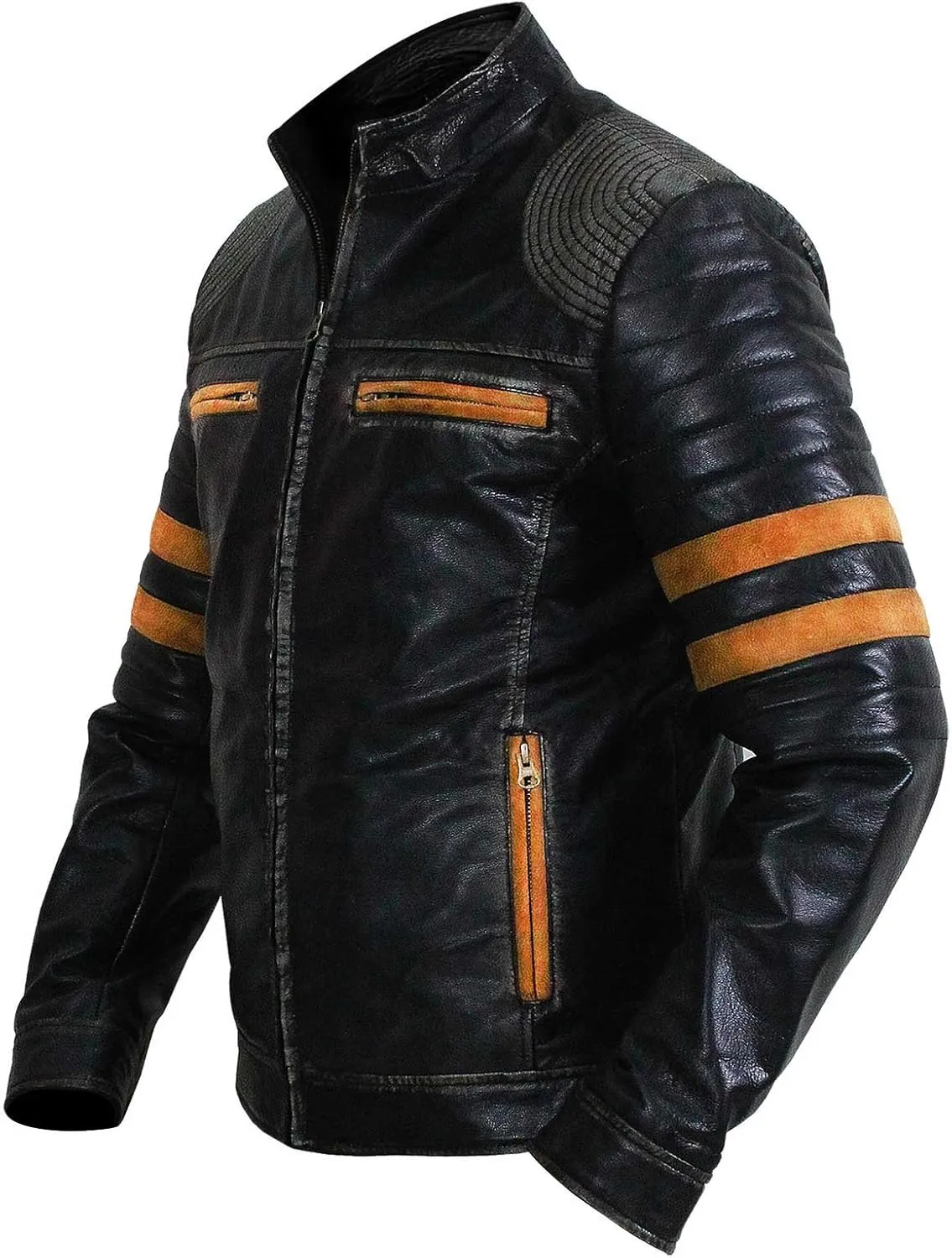 Black Leather Jacket Men - Black Real Lambskin Mens Motorcycle Jacket
