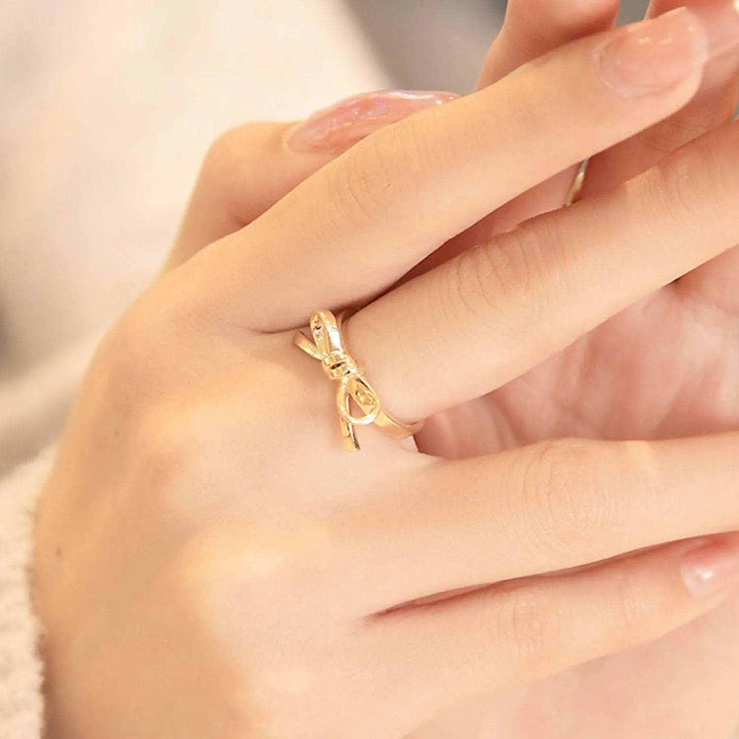Bow Ring for Women Dainty Gold Bowknot Rings Pink Bow Ribbon Ring Promise Rings for Women