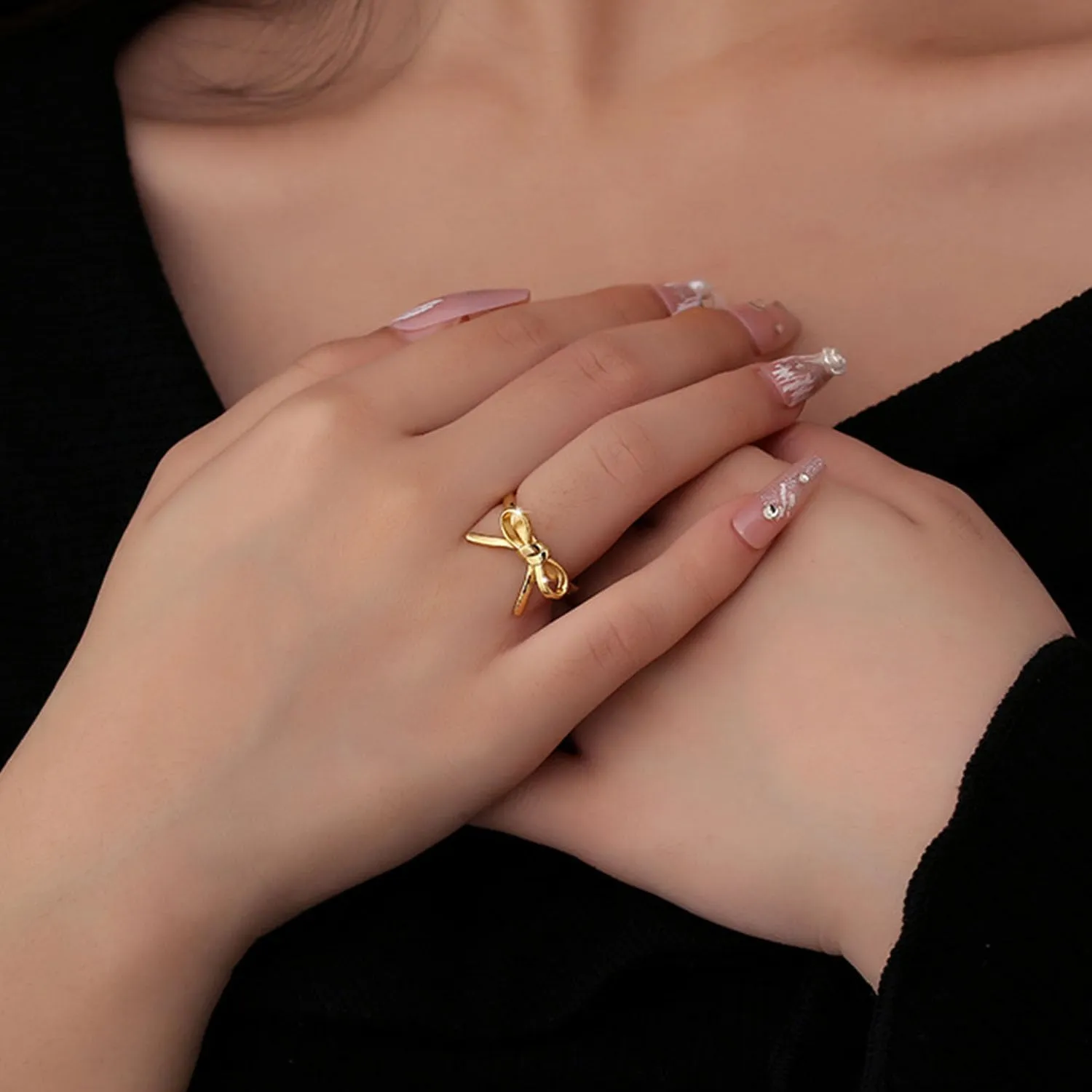 Bow Ring for Women Dainty Gold Bowknot Rings Pink Bow Ribbon Ring Promise Rings for Women