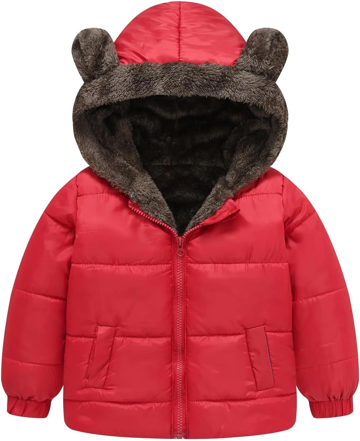 Boys Girls Solid Color Ears Cute Puffer Pocket Children Short Cotton Padded Childrens Coat Snow Coat Boys Snow Coat
