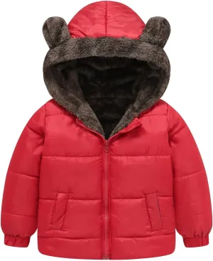 Boys Girls Solid Color Ears Cute Puffer Pocket Children Short Cotton Padded Childrens Coat Snow Coat Boys Snow Coat
