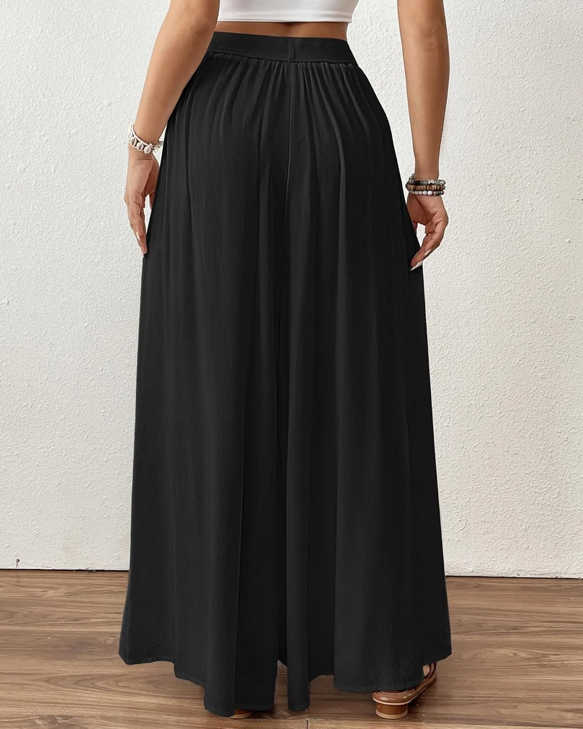 Bsubseach Wide Leg Pants Woman Flowy Floral Palazzo Pants for Women High Waisted Summer Casual Trousers Cruise Outfits