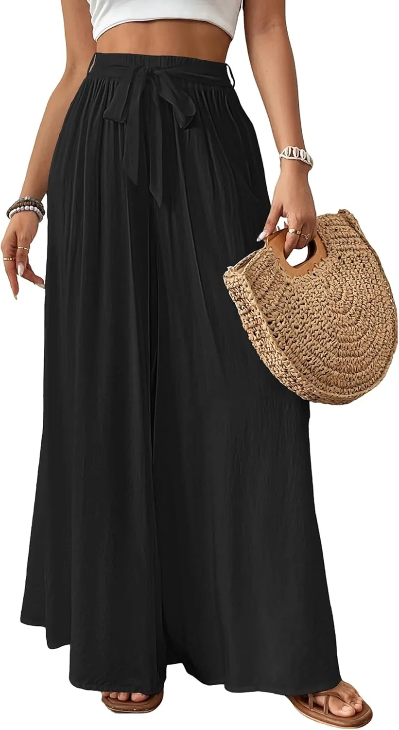 Bsubseach Wide Leg Pants Woman Flowy Floral Palazzo Pants for Women High Waisted Summer Casual Trousers Cruise Outfits