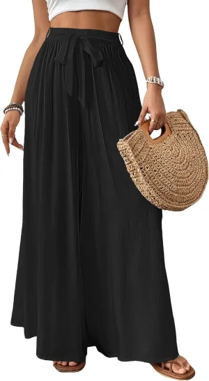 Bsubseach Wide Leg Pants Woman Flowy Floral Palazzo Pants for Women High Waisted Summer Casual Trousers Cruise Outfits