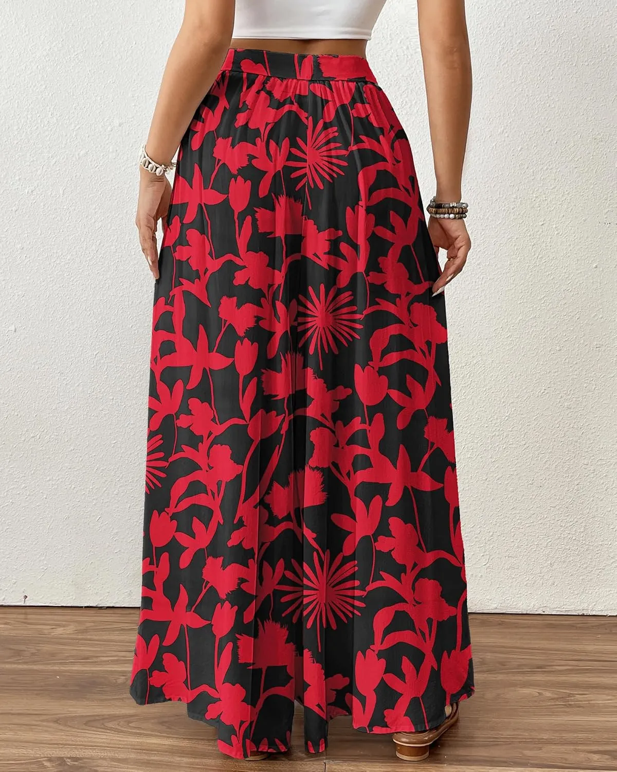 Bsubseach Wide Leg Pants Woman Flowy Floral Palazzo Pants for Women High Waisted Summer Casual Trousers Cruise Outfits