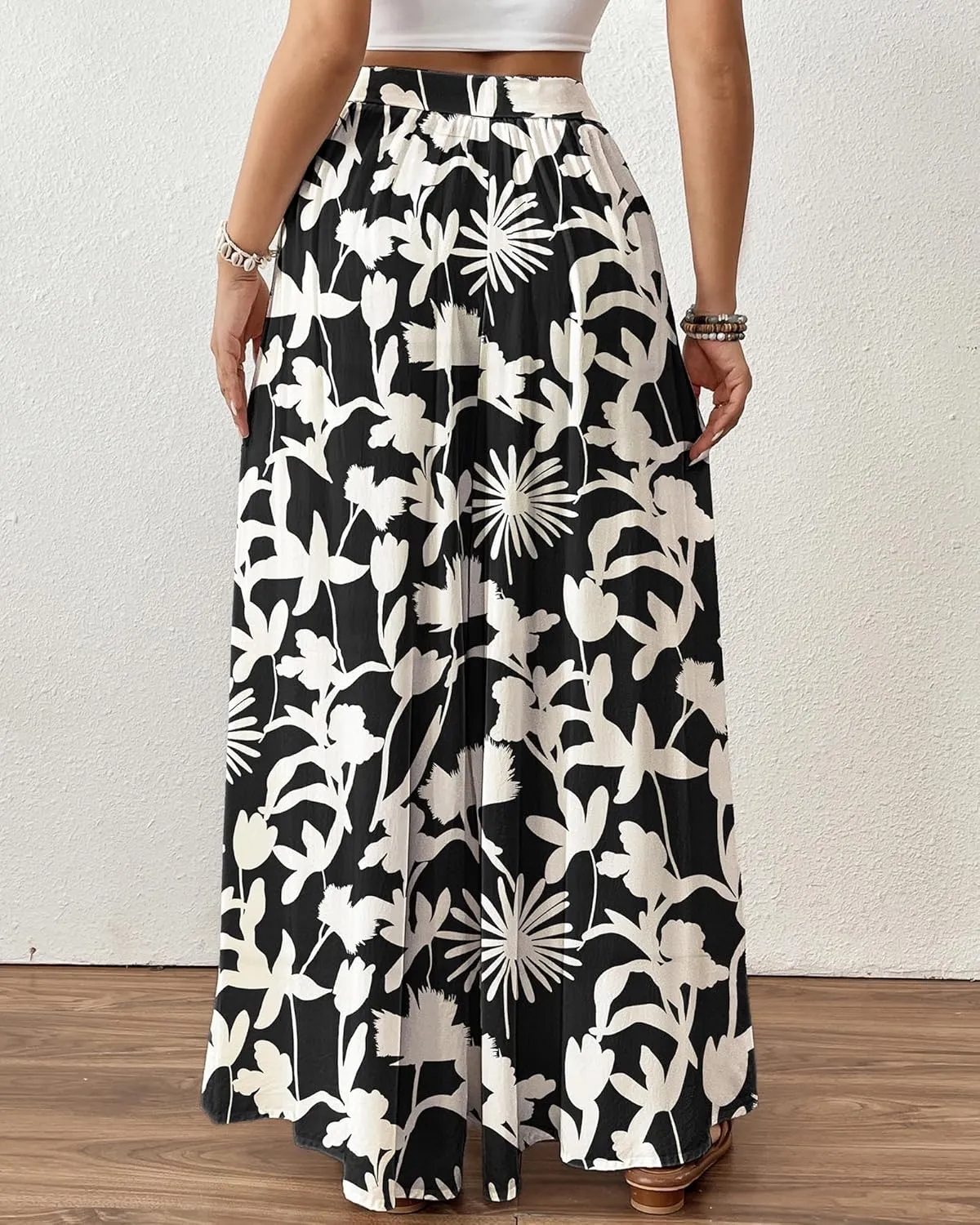 Bsubseach Wide Leg Pants Woman Flowy Floral Palazzo Pants for Women High Waisted Summer Casual Trousers Cruise Outfits