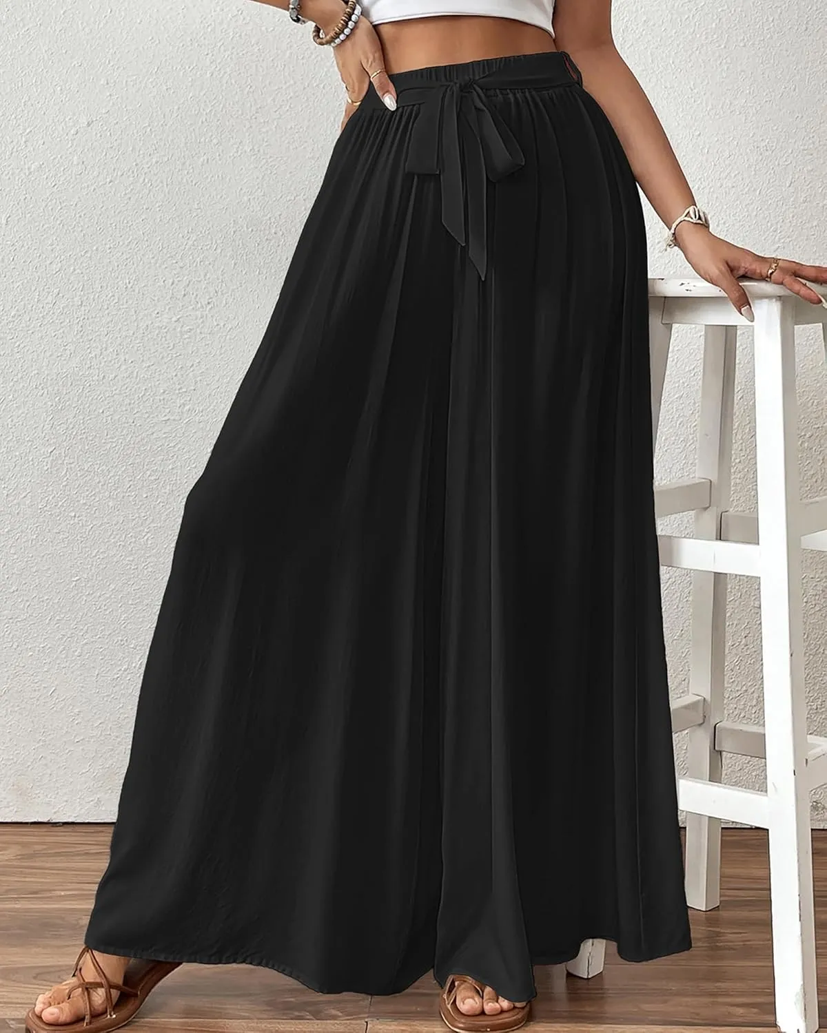 Bsubseach Wide Leg Pants Woman Flowy Floral Palazzo Pants for Women High Waisted Summer Casual Trousers Cruise Outfits