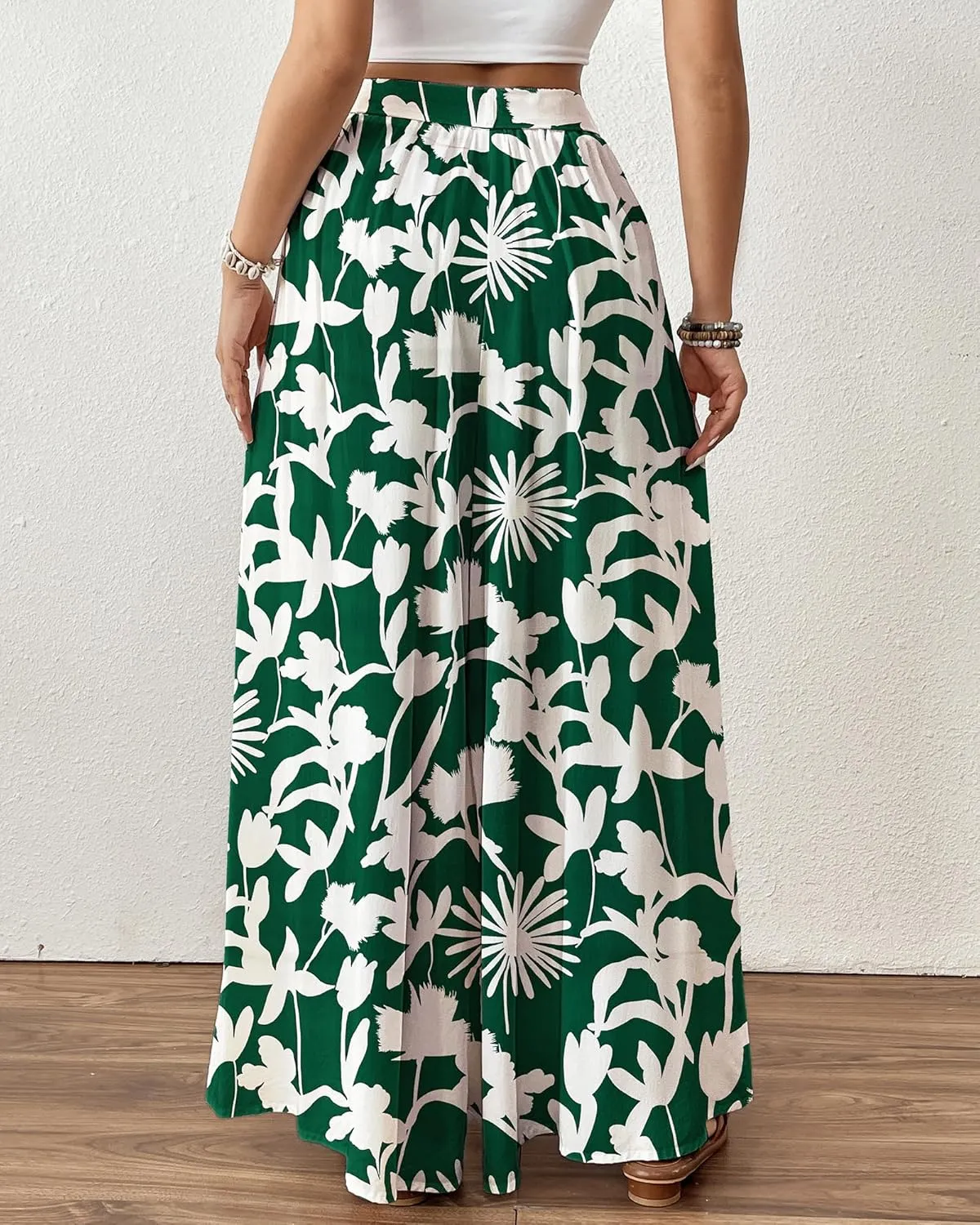 Bsubseach Wide Leg Pants Woman Flowy Floral Palazzo Pants for Women High Waisted Summer Casual Trousers Cruise Outfits