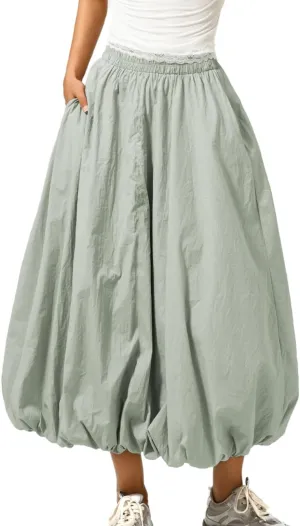 Bubble Midi Skirt with Pockets, Puffy Hem Maxi Long Skirts for Women, Balloon Going Out Concert Outfits