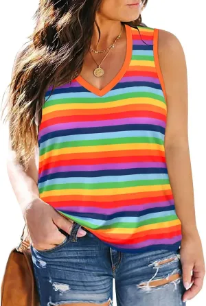 CARCOS Plus Size Tank Tops for Women V Neck Sleeveless T Shirts Solid/Tie Dye/Floral Camisole Casual Tanks for Summer XL-5XL