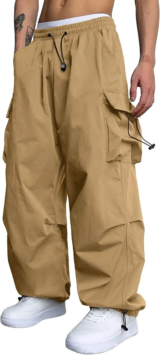 Cargo Pant for Men Lightweight Casual Joggers Drawstring Elastic Waist Work Pants Multi Pockets
