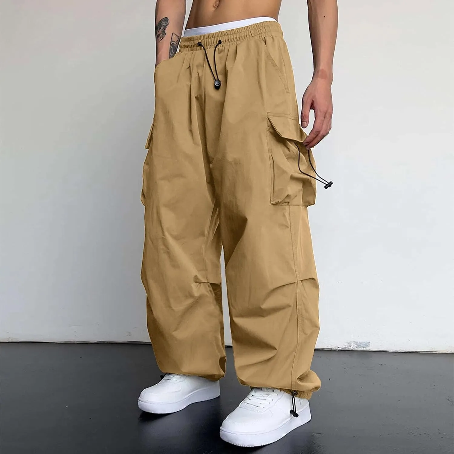 Cargo Pant for Men Lightweight Casual Joggers Drawstring Elastic Waist Work Pants Multi Pockets