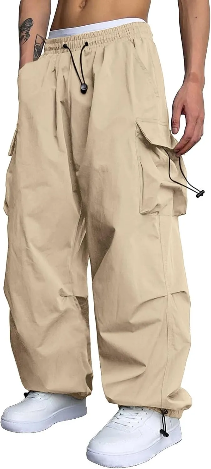 Cargo Pant for Men Lightweight Casual Joggers Drawstring Elastic Waist Work Pants Multi Pockets