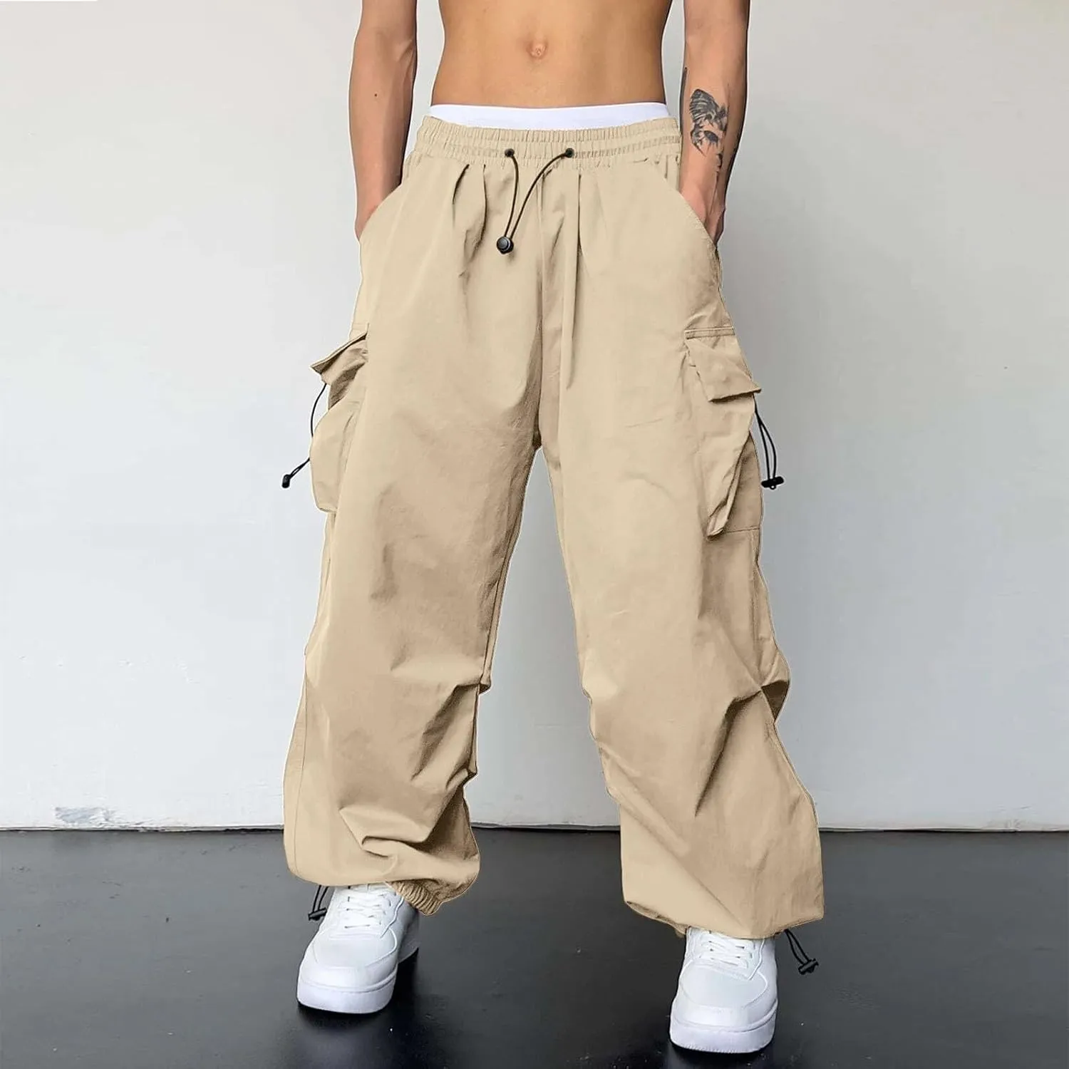 Cargo Pant for Men Lightweight Casual Joggers Drawstring Elastic Waist Work Pants Multi Pockets