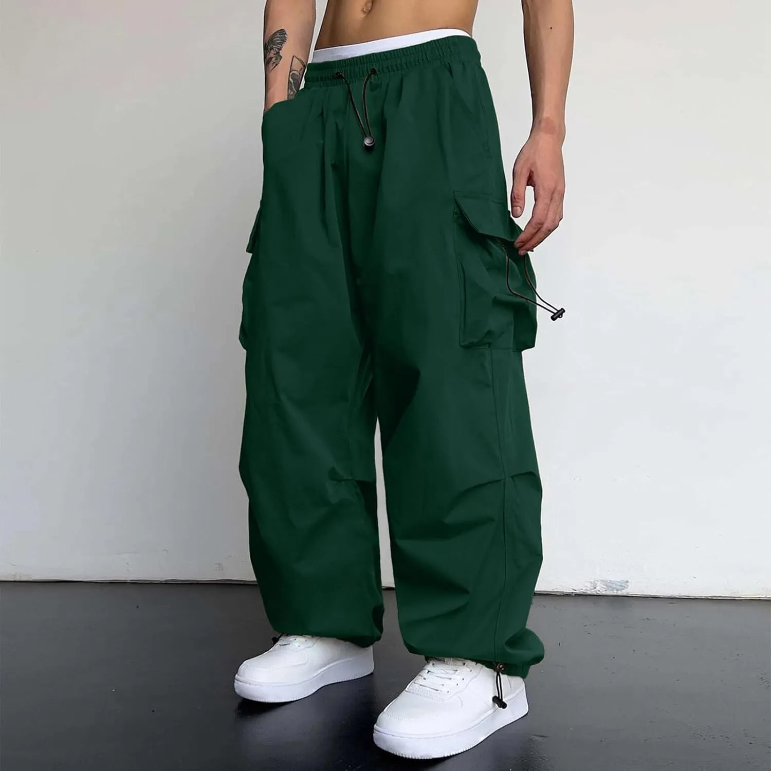 Cargo Pant for Men Lightweight Casual Joggers Drawstring Elastic Waist Work Pants Multi Pockets