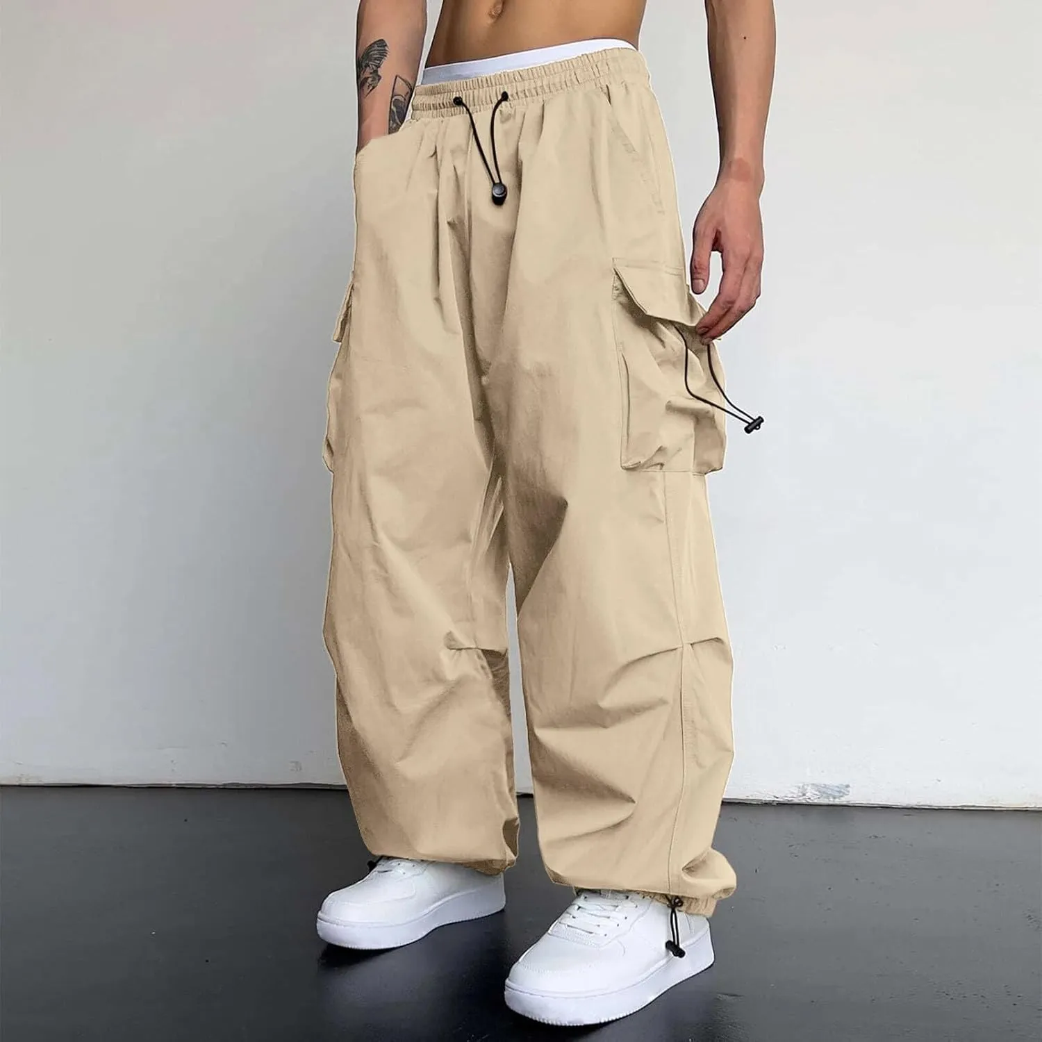 Cargo Pant for Men Lightweight Casual Joggers Drawstring Elastic Waist Work Pants Multi Pockets