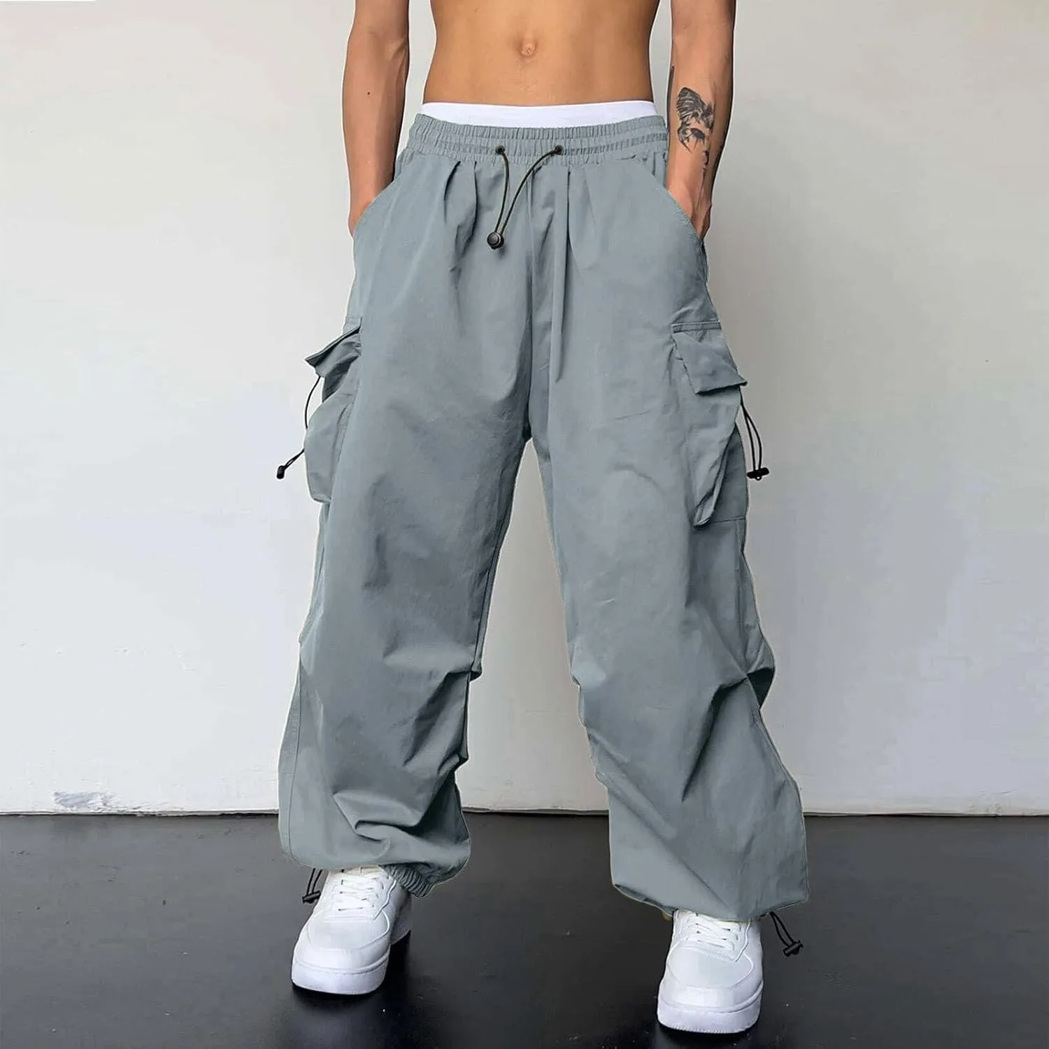 Cargo Pant for Men Lightweight Casual Joggers Drawstring Elastic Waist Work Pants Multi Pockets