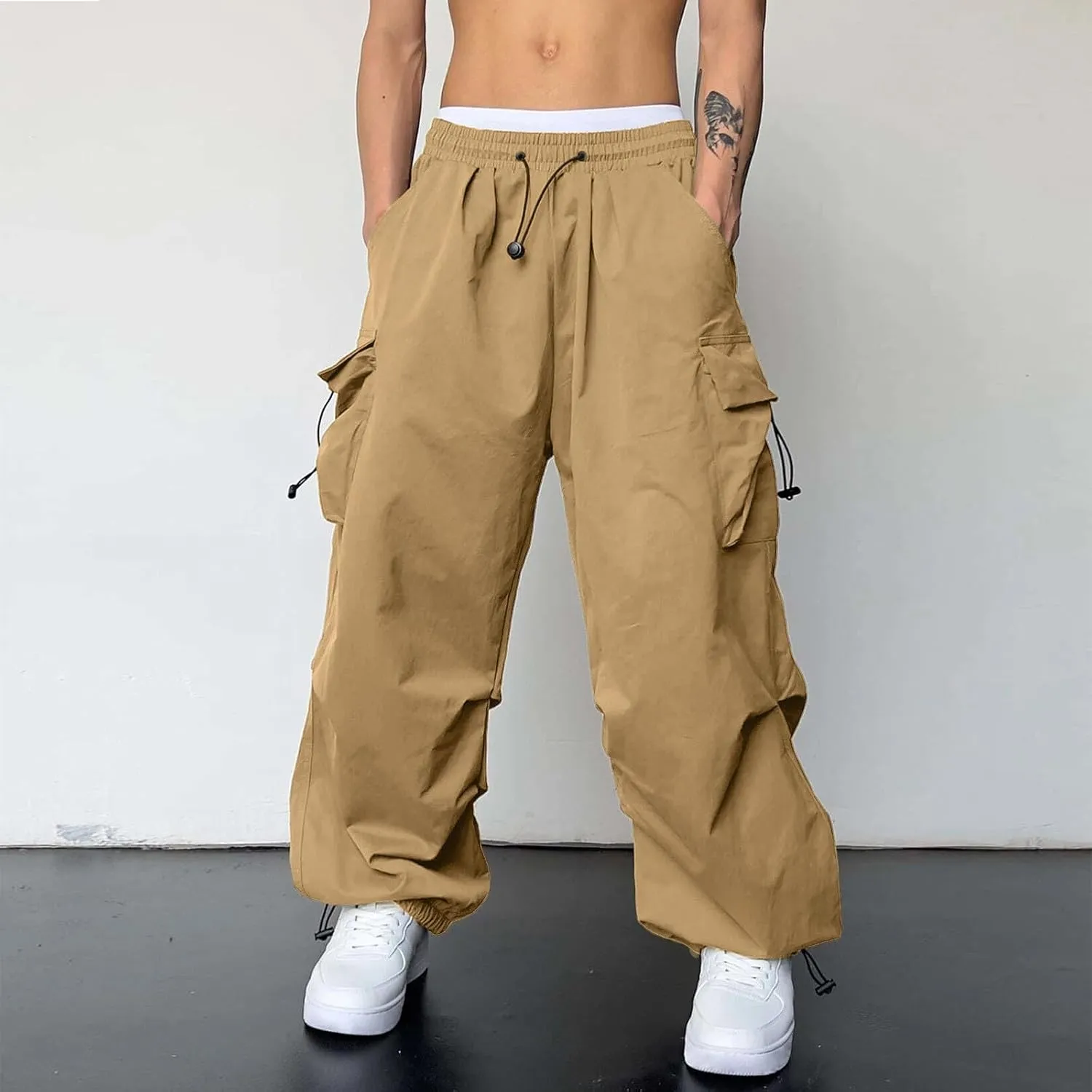 Cargo Pant for Men Lightweight Casual Joggers Drawstring Elastic Waist Work Pants Multi Pockets